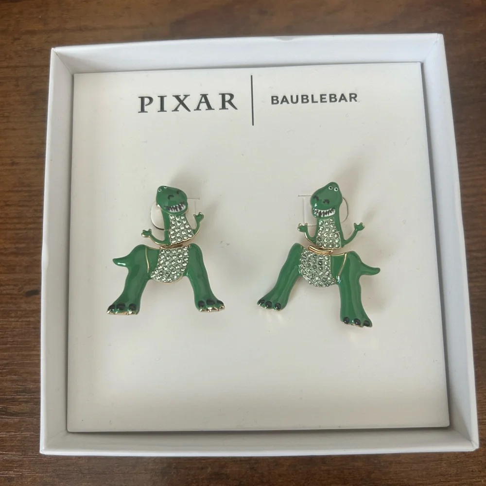 BaubleBar Green Rex Dinosaur Crystal Stud Earrings